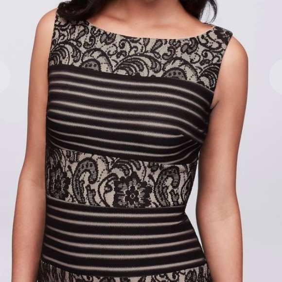 Striped Lace Sleeveless Tumpet Gown - Picture 2 of 13